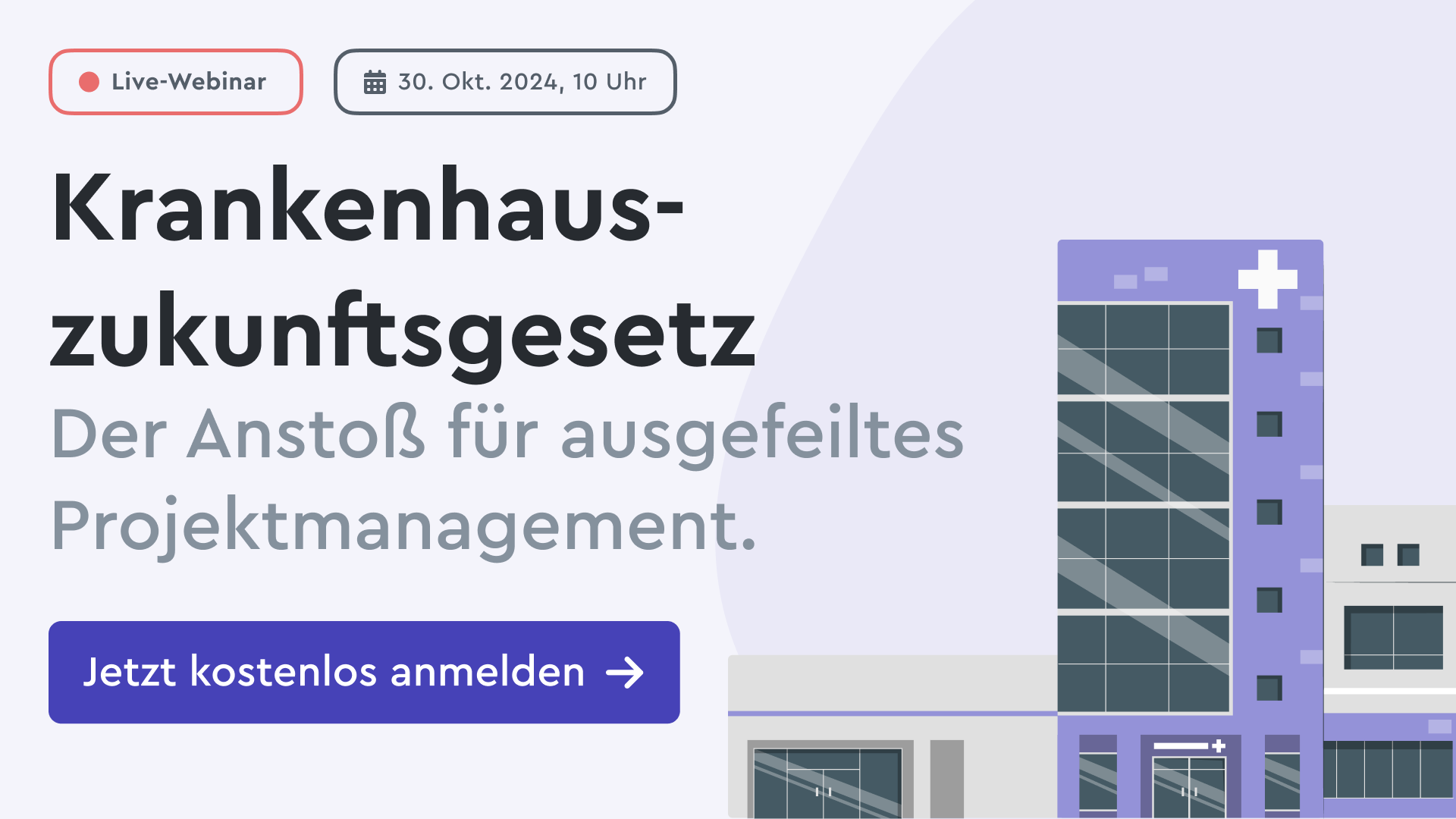 Banner für ein Live-Webinar von factro zum KHZG.