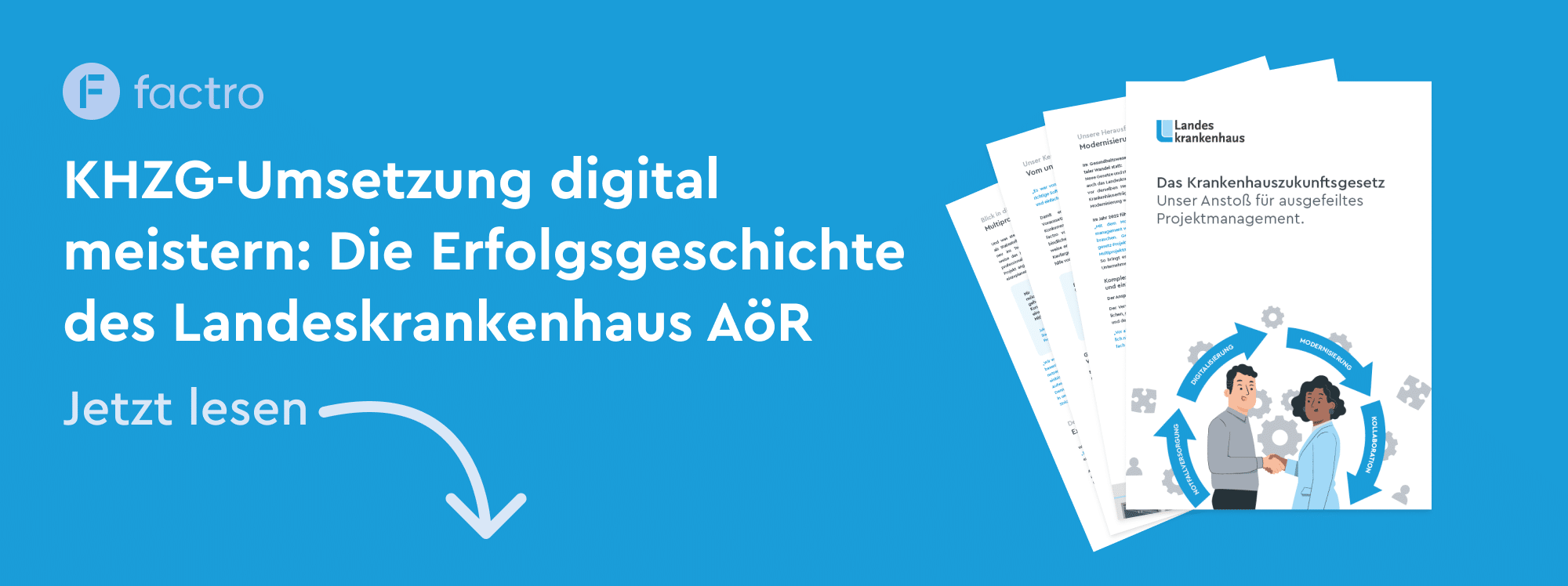 Eine Grafik mit dem Text "KHZG-Umsetzung digital meistern: Die Erfolgsgeschichte des Landeskrankenhaus AöR! Jetzt lesen"